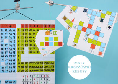 Krzyżówki, maty i rebusy w programie do nauki czytania Łowcy Wyrazów.